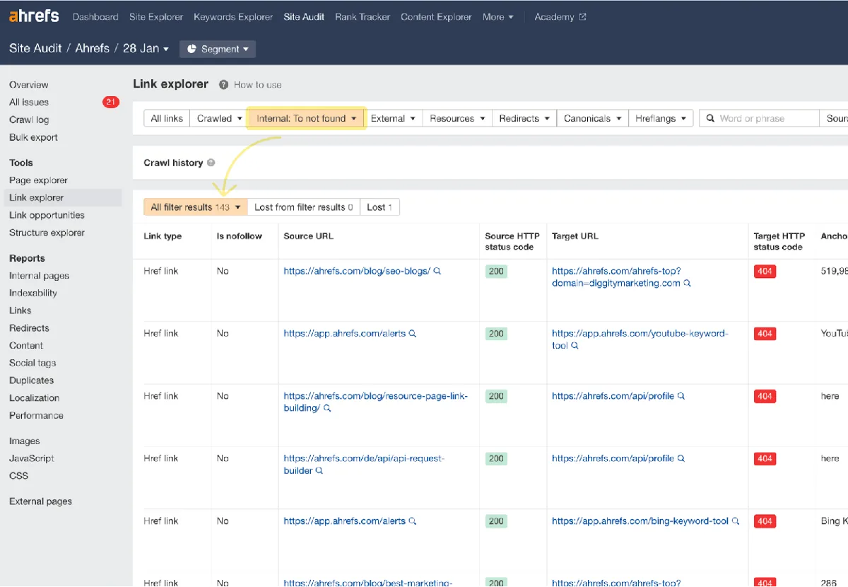 Link Explorer 报告结果