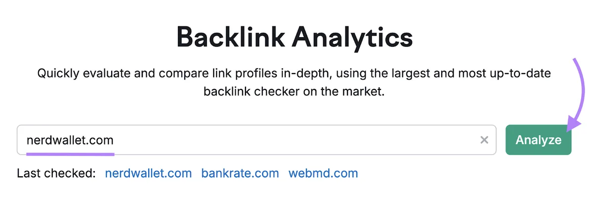 在 Backlinks 工具中输入的域名