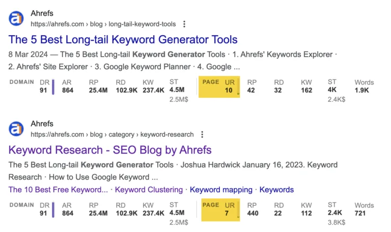 在 Ahrefs SEO 工具栏上用 UR 对机会进行优先级排序