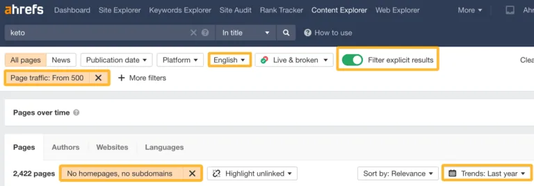 在 Content Explorer 中查找自然流量下降的内容