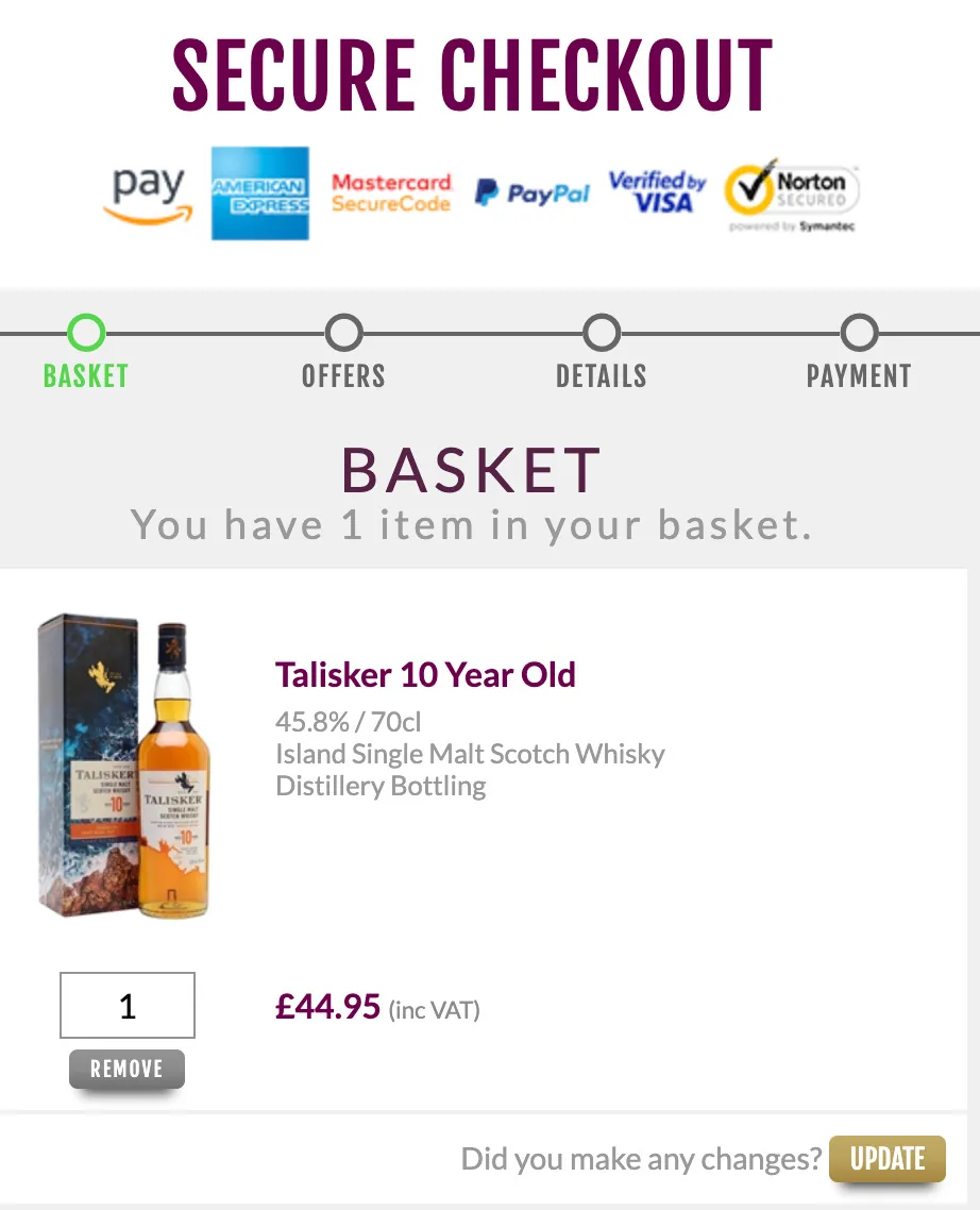 已将 Talisker 威士忌加入购物车