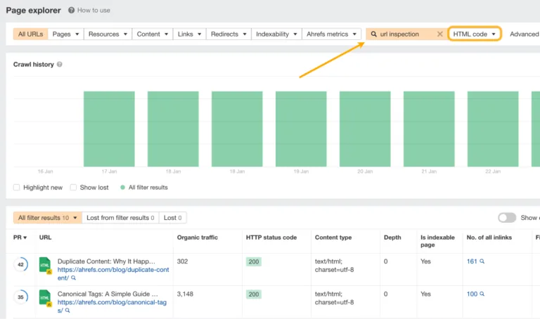 Page Explorer 报告，通过 Ahrefs 的 Site Audit