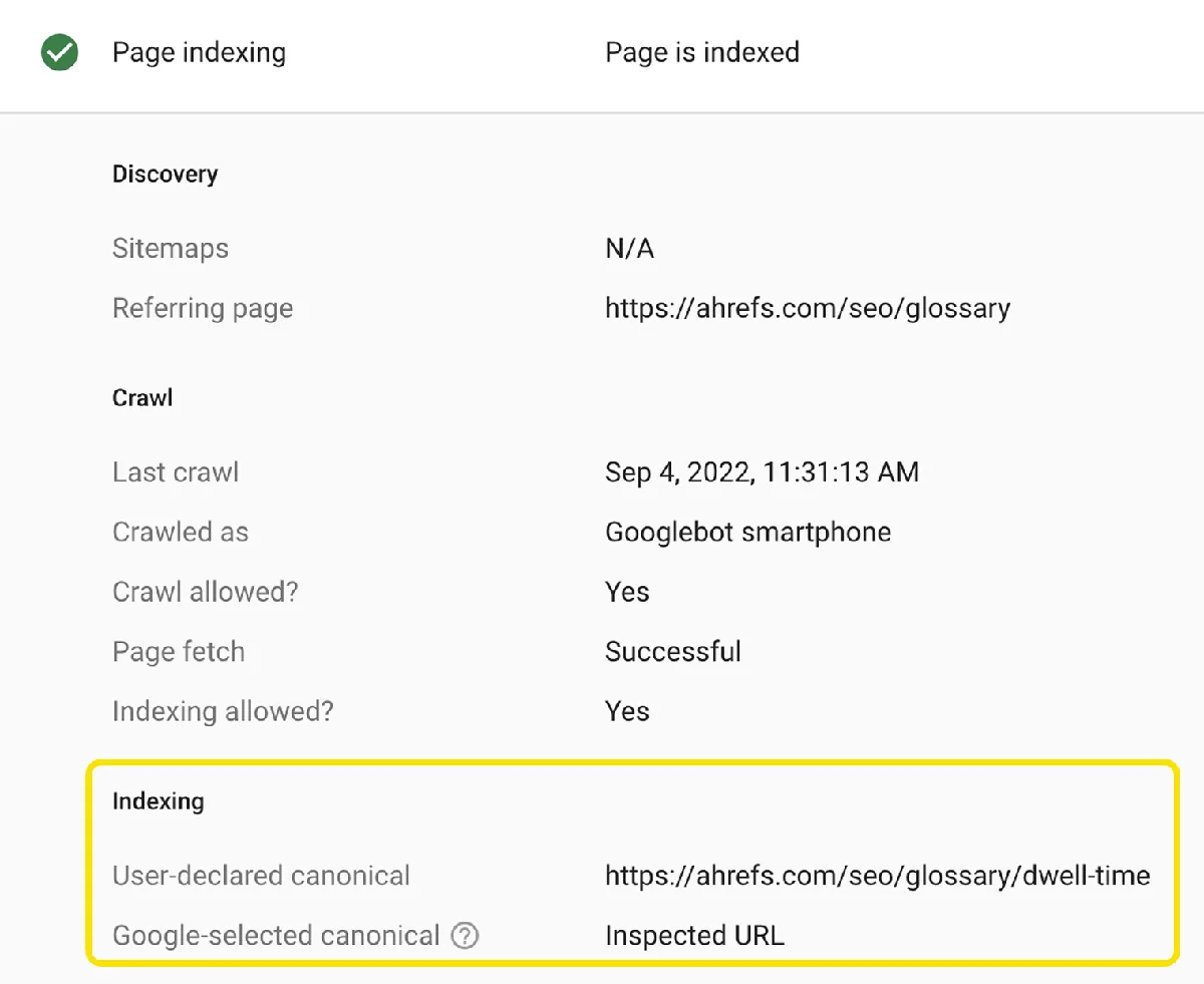 检查某个 URL 在 Google Search Console 中的索引情况