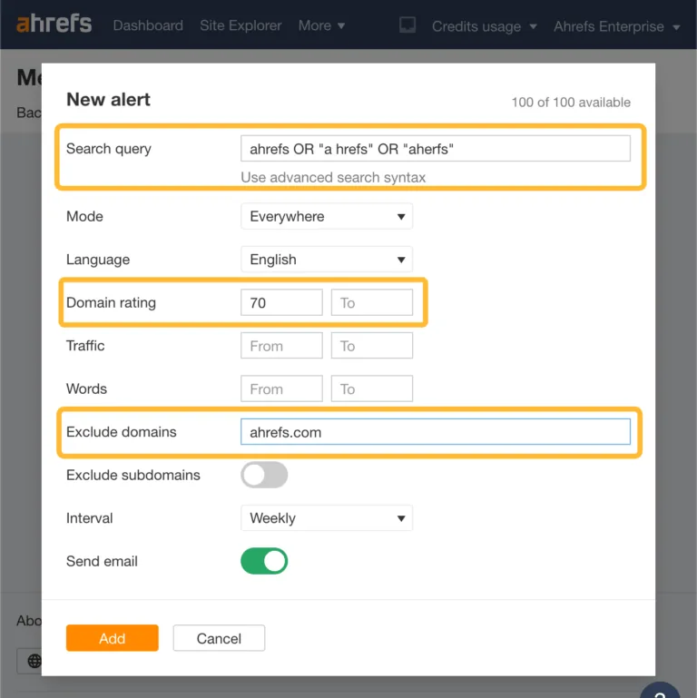 如何设置 Ahrefs 品牌提及提醒