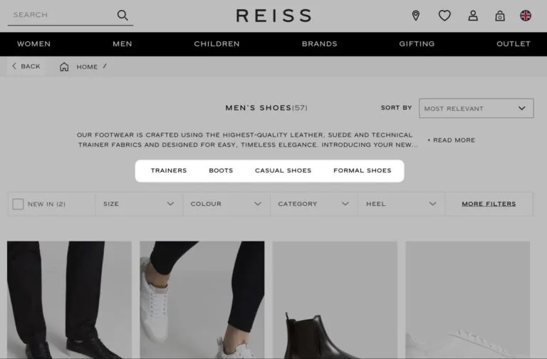 Reiss 网站上的横向链接