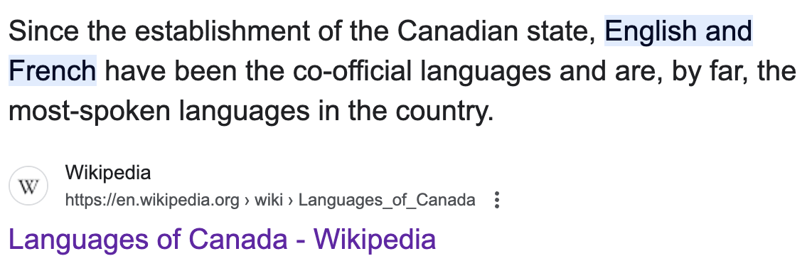 Wikipedia 指出英语和法语是加拿大的共同官方语言