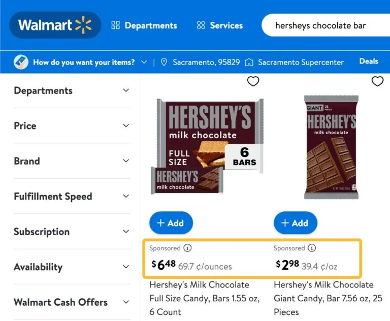Walmart 列出了 Hershey 糖果的价格,尽管其官网并没有
