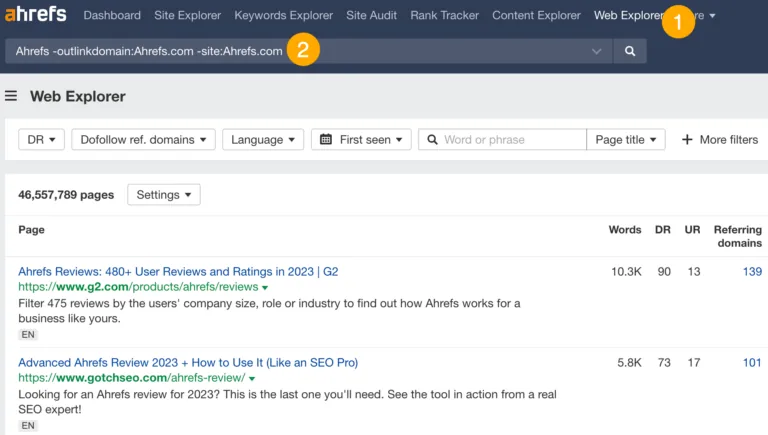 用 Ahrefs 的 Web Explorer 查找未链接提及