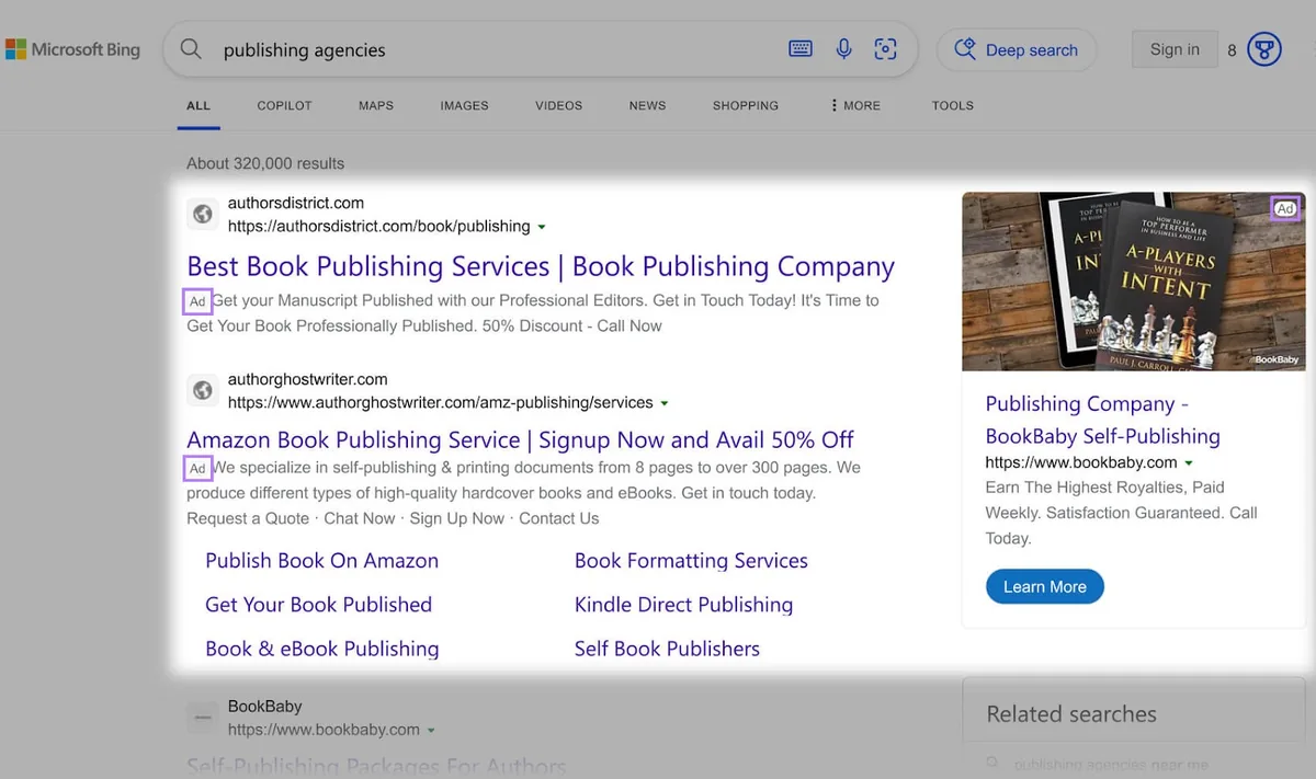 Microsoft Bing 上的搜索广告