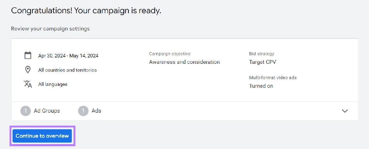 Google Ads 广告系列设置摘要