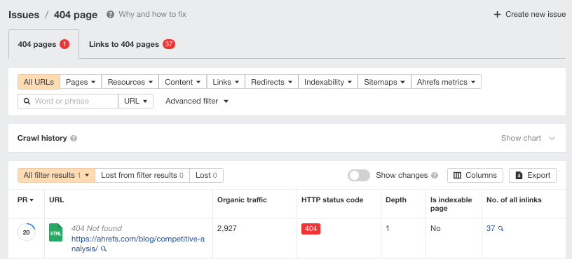 404 页面示例，来自 Ahrefs Site Audit