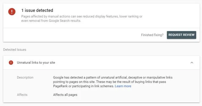 Google Search Console 中的人工处置报告