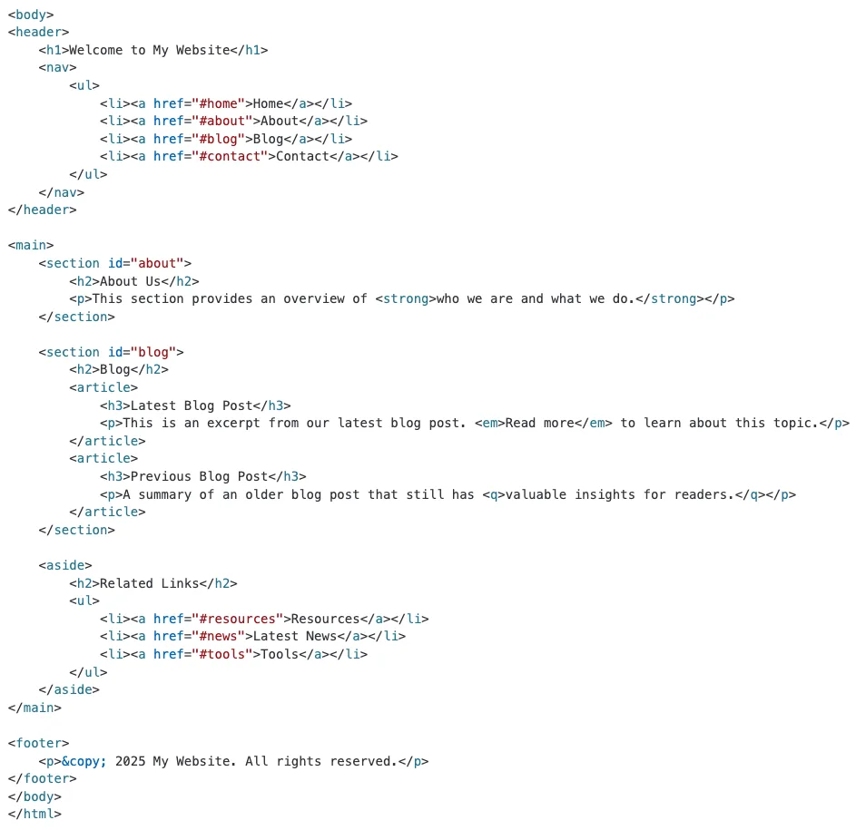 此示例中添加了用于文本的语义化 HTML 标签。