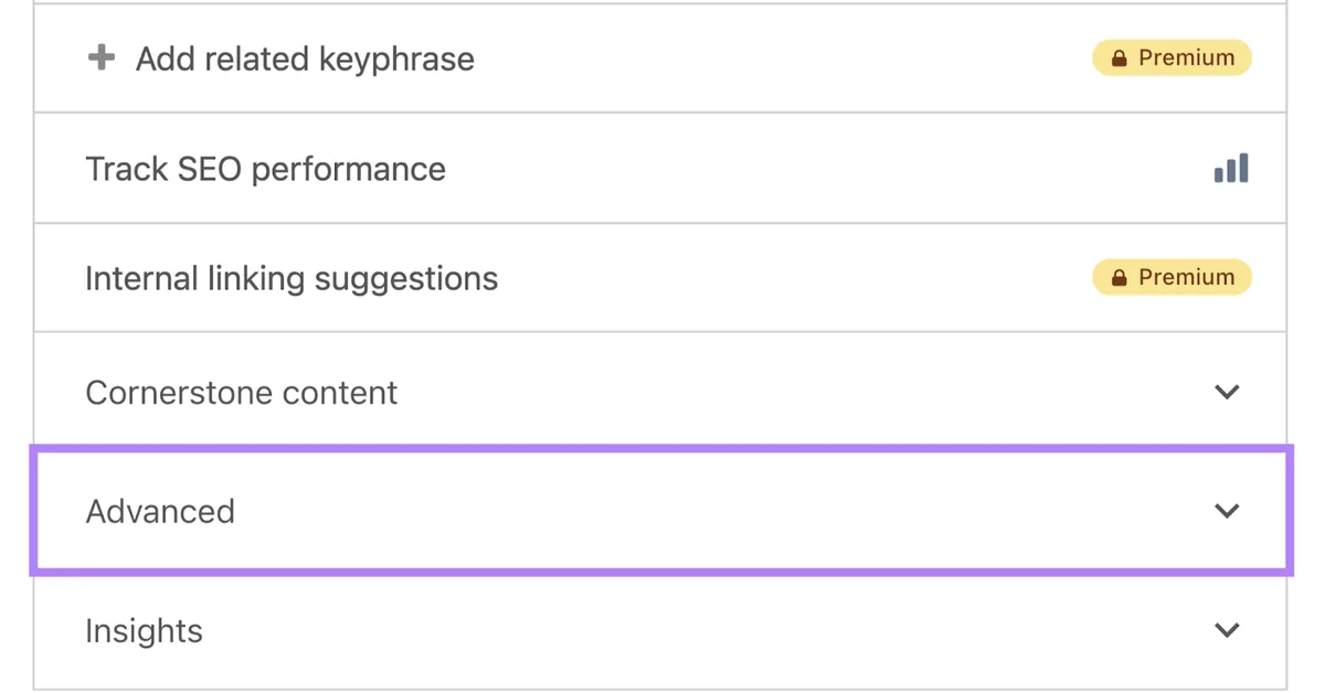 Yoast SEO 中的“高级”标签页