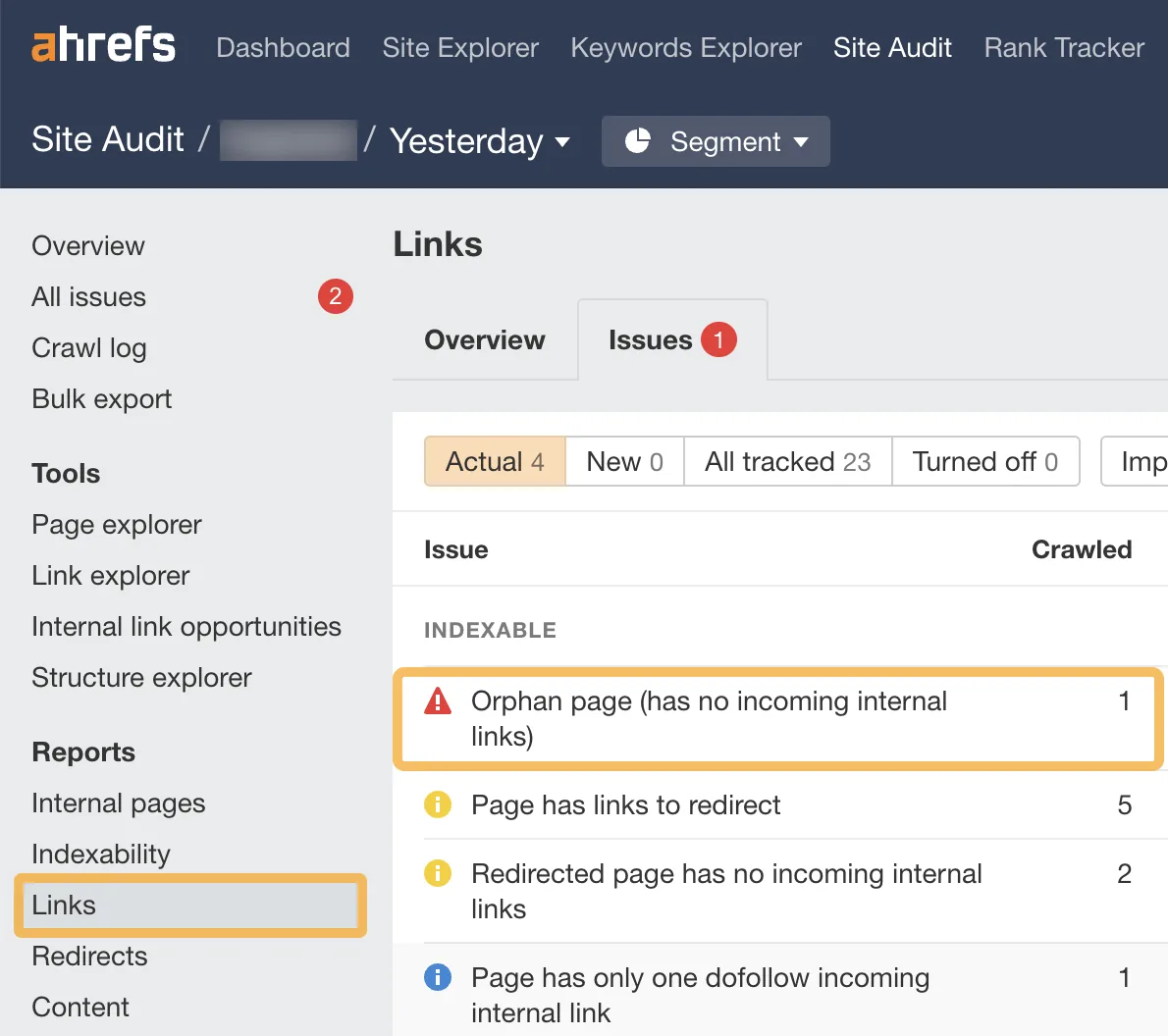 定位没有入站内部链接的孤立页面，来自 Ahrefs 的 Site Audit