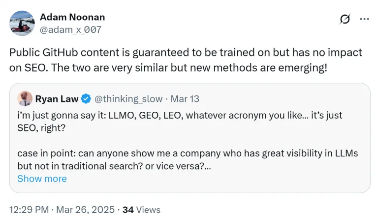 一条称 LLM 会基于公开 GitHub 内容训练的推文