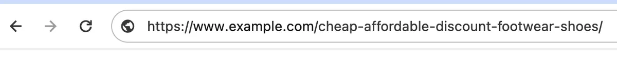 地址栏中的 URL 为:https://www.example.com/cheap-affordable-discount-footwear-shoes/