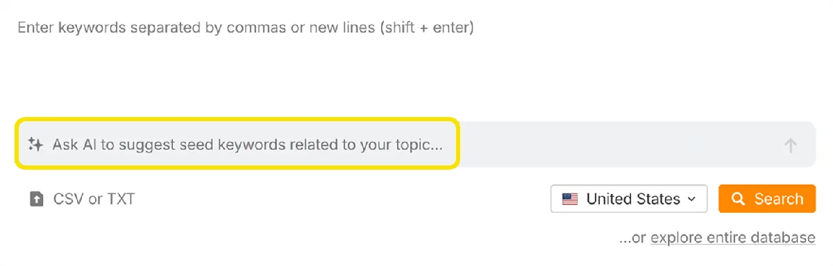 Ahrefs Keywords Explorer 的 Ask AI 功能给出的种子关键词建议