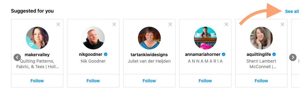 Instagram 上推荐功能的截图。