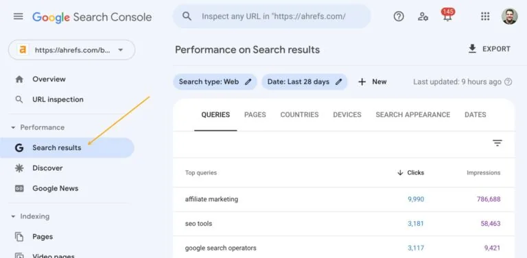 Google Search Console 中的搜索结果报告