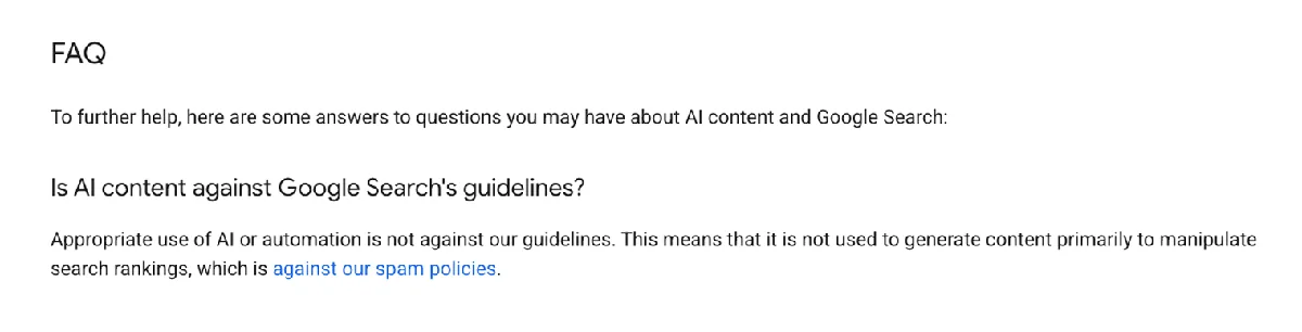 Google 关于 AI 内容是否违反搜索指南的 FAQ