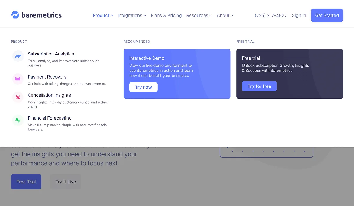 Baremetrics 导航