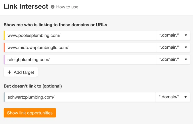 Ahrefs Site Explorer 的 Link Intersect 报告