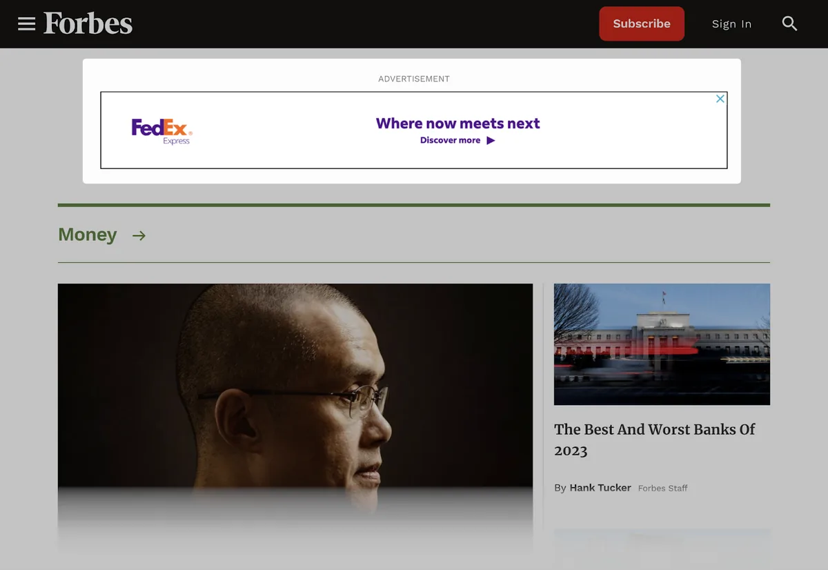 《福布斯》网站上的 FedEx 广告