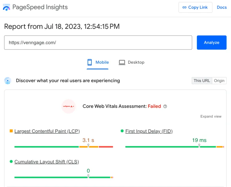 Venngage 的 Core Web Vitals