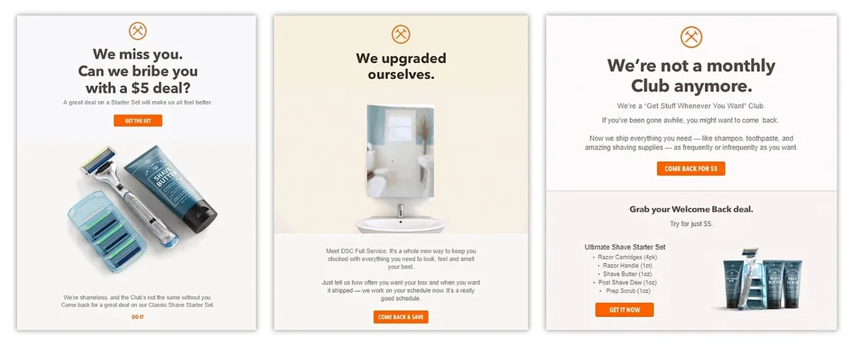 Dollar Shave Club 面向老客户的邮件序列