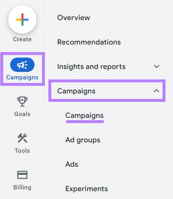 在 Google Ads 账号中导航至“广告系列”
