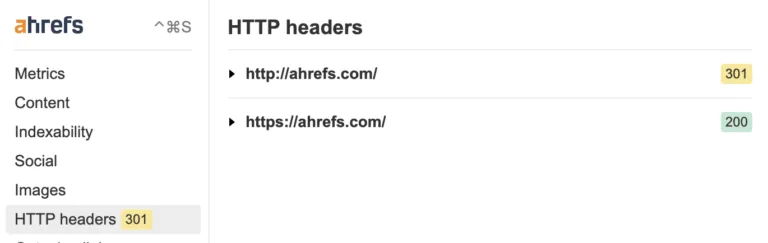 Ahrefs 的 SEO Toolbar 里显示的 HTTP 标头