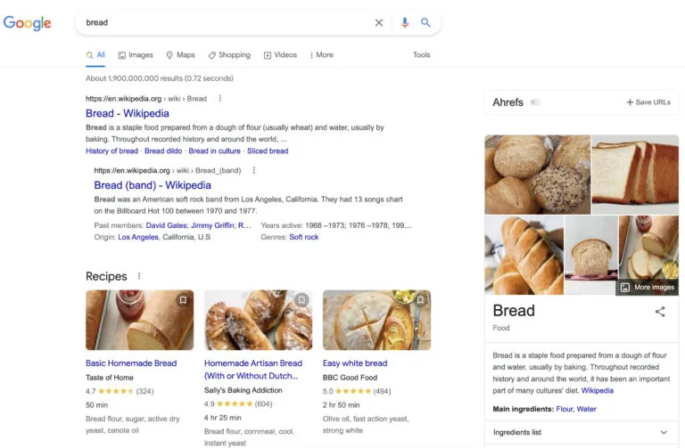 Google 通用搜索的示例