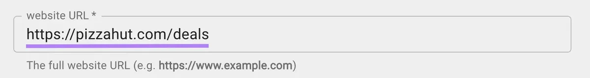 Google 的 Campaign URL Builder 上的“website URL”字段,已输入 URL
