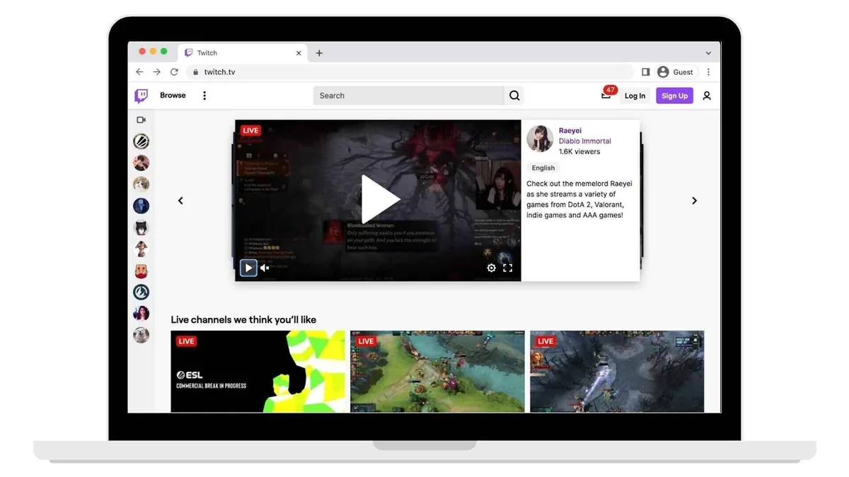 Twitch 首页包含视频和主播