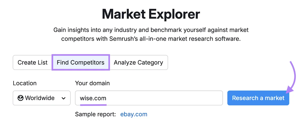 在 Market Explorer 中输入的域名