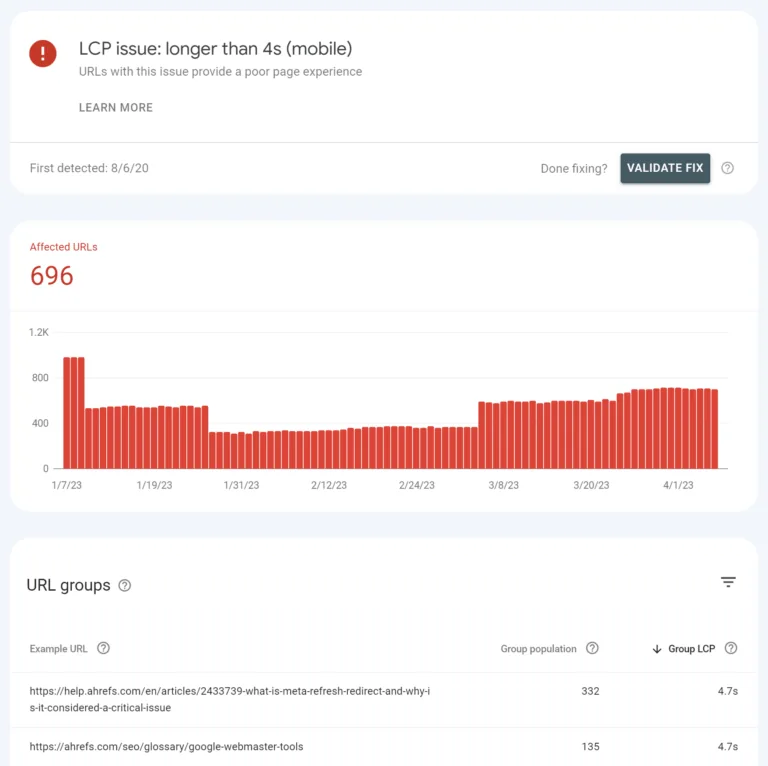 ahrefs.com 上的 LCP 问题