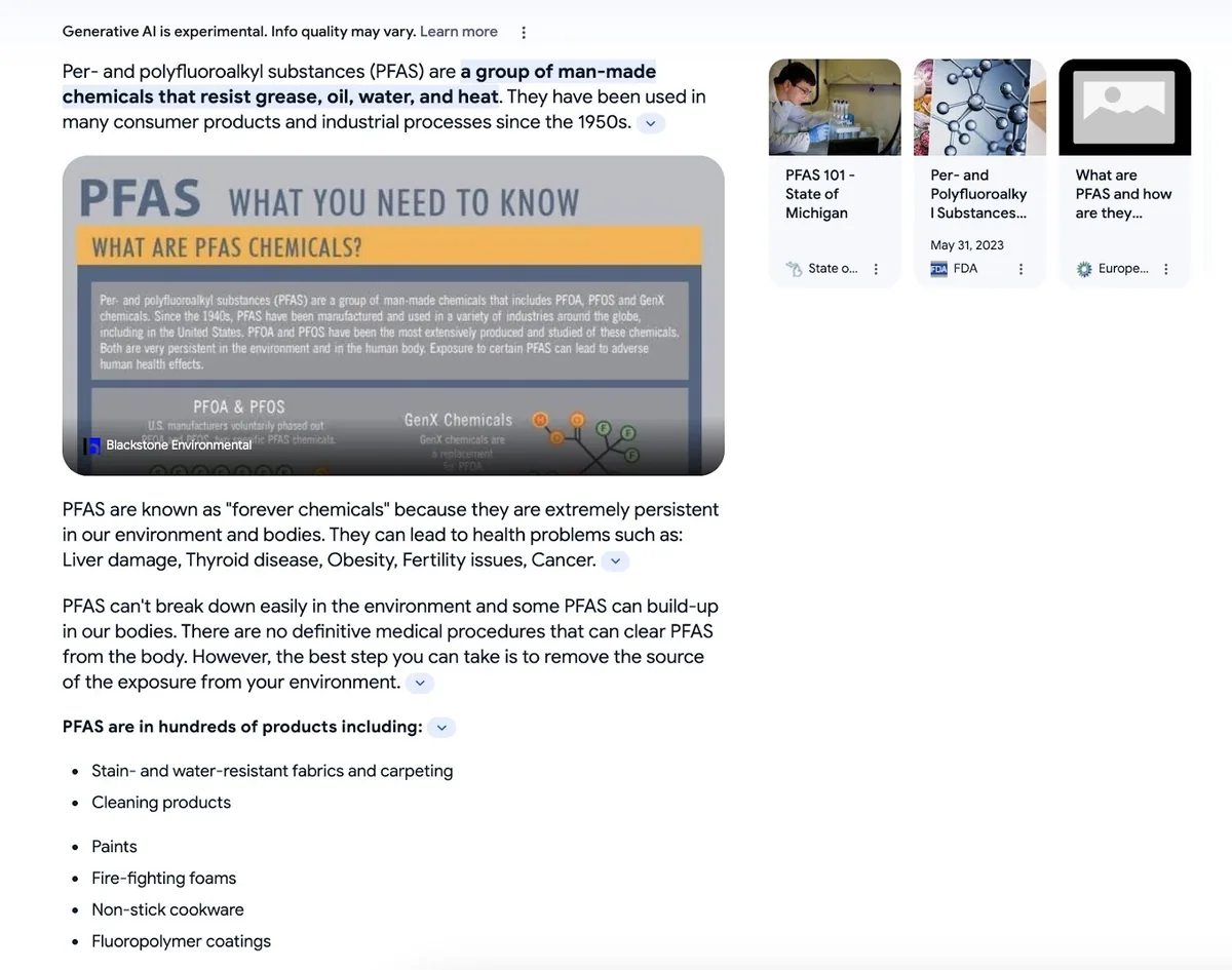 “什么是 PFAS 化学物质?”查询的快速概览