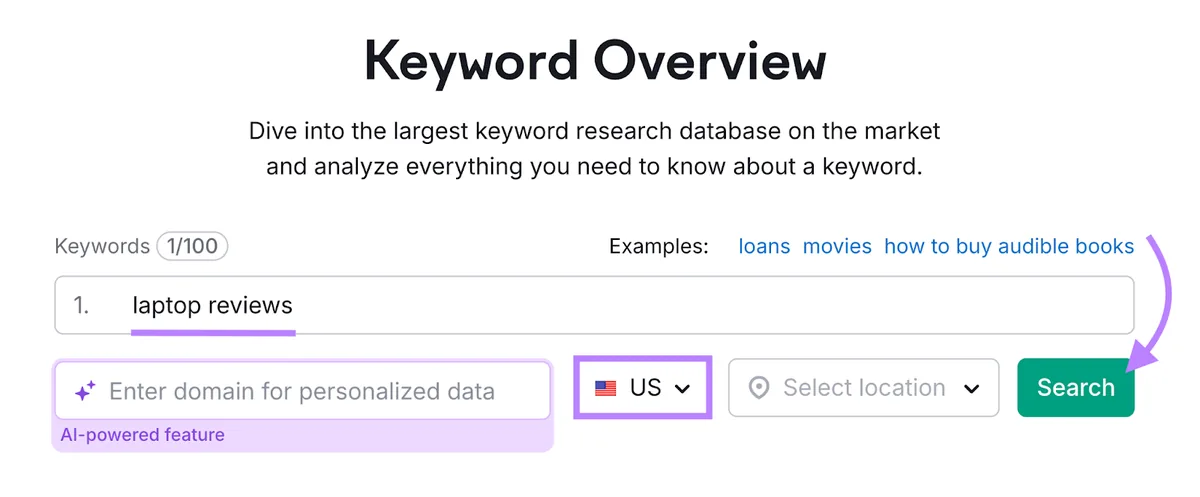在 Keyword Overview 工具中搜索关键词