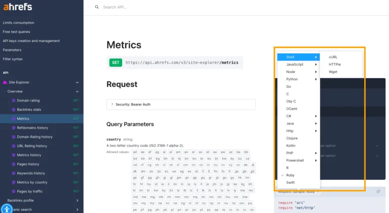 Ahrefs SEO API 支持处理请求的所有语言。