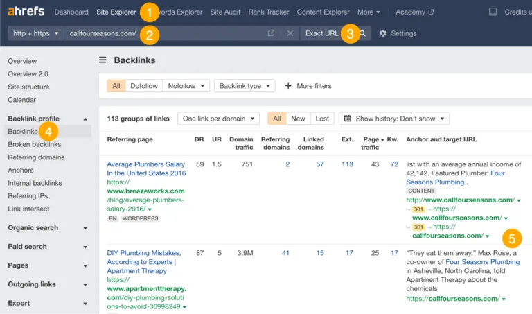 在 Ahrefs 的 Site Explorer 中查找 HARO 反向链接