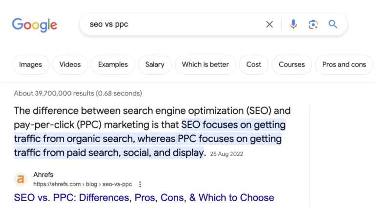段落型 Featured snippet(精选摘要)示例