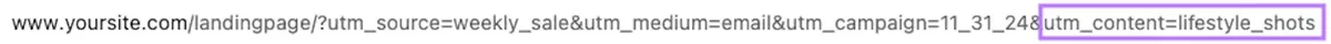 URL 末尾高亮 UTM content 参数“utm_content=lifestyle_shots”