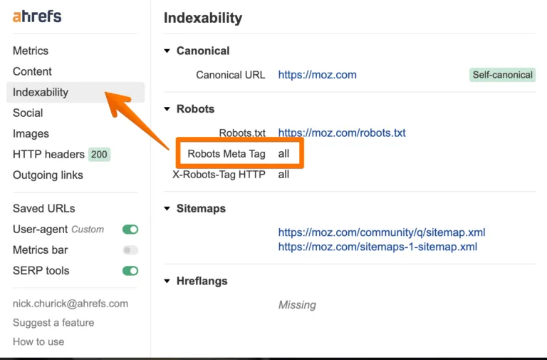 在 Ahrefs SEO Toolbar 中检查 x-robots-tag