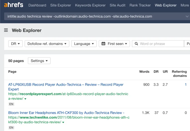使用 Ahrefs 的 Web Explorer 查找非链接评价
