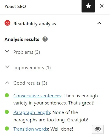 “Readability analysis（可读性分析）”菜单