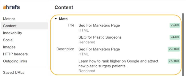 Ahrefs' SEO Toolbar 中的原始和渲染后的标题与元描述