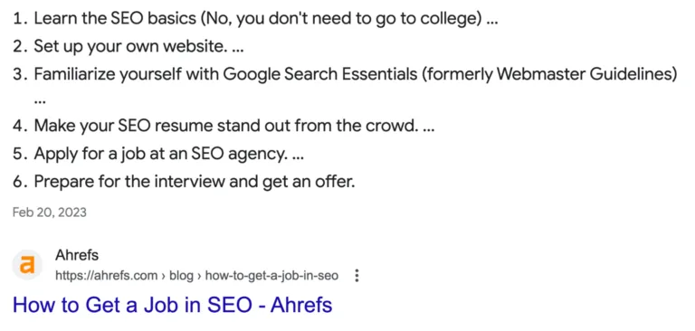 编号列表型 Featured snippet(精选摘要)示例