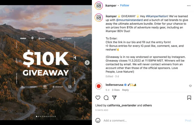 Instagram 邮件抽奖赠品活动