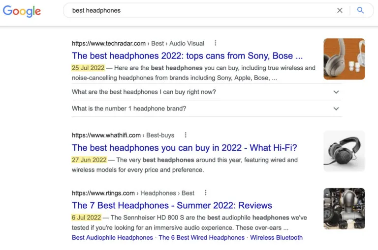 “best headphones”的搜索结果都很新鲜